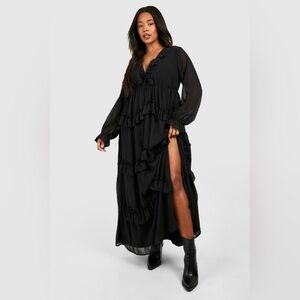 Plus Frill Plunge Ruffle Maxi Dress